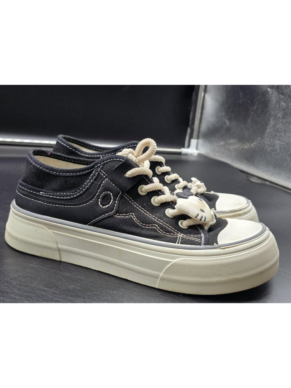 Shoes Kids Size 5 Black Canvas Lace Up Sneakers Damage Stains